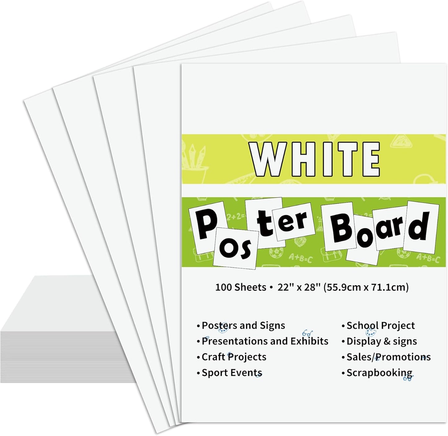 100PCS White 22X28 Poster Board for School and Craft Projects