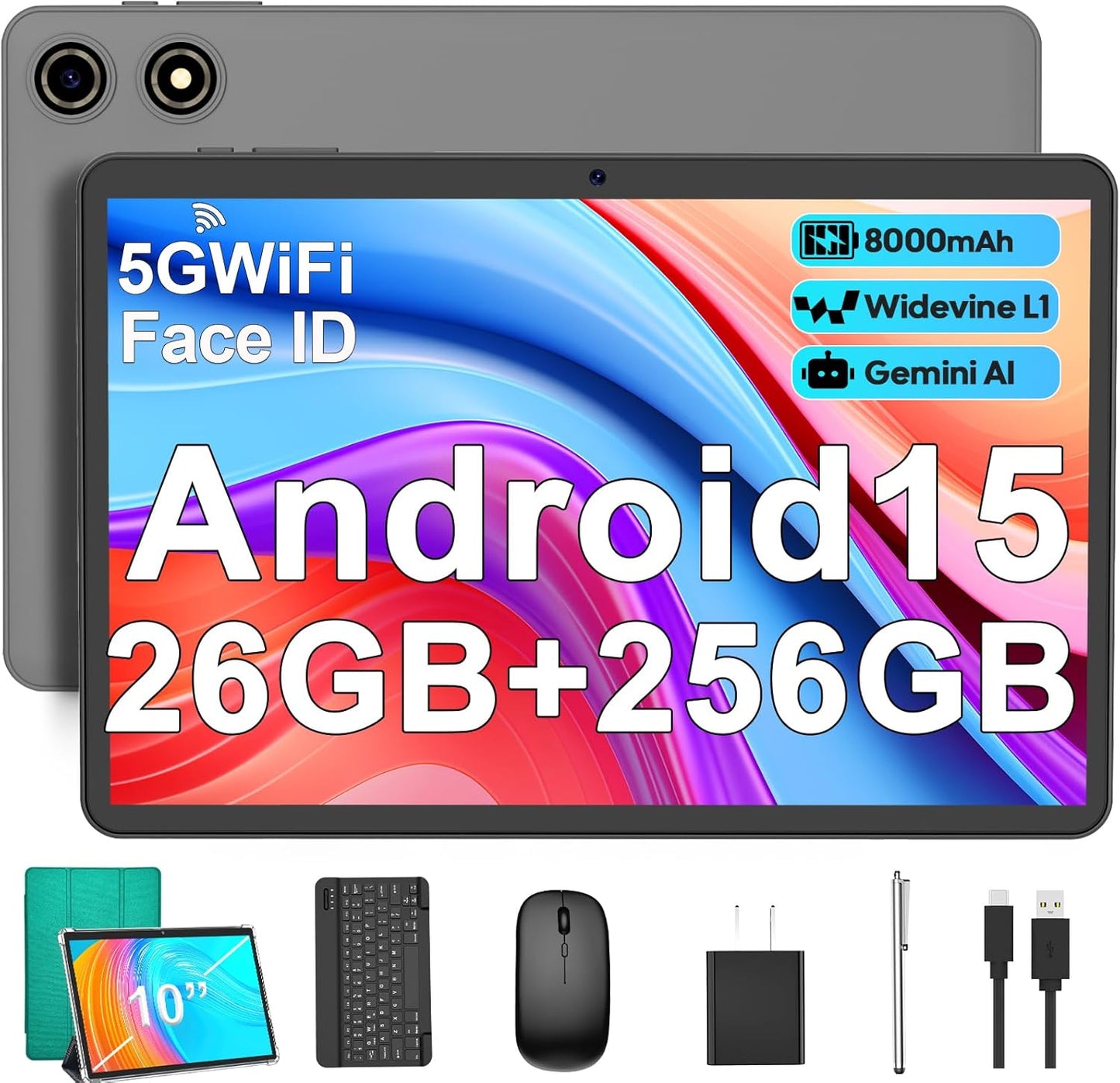 Android 15 Tablet with Keyboard - 26GB RAM and 256GB ROM