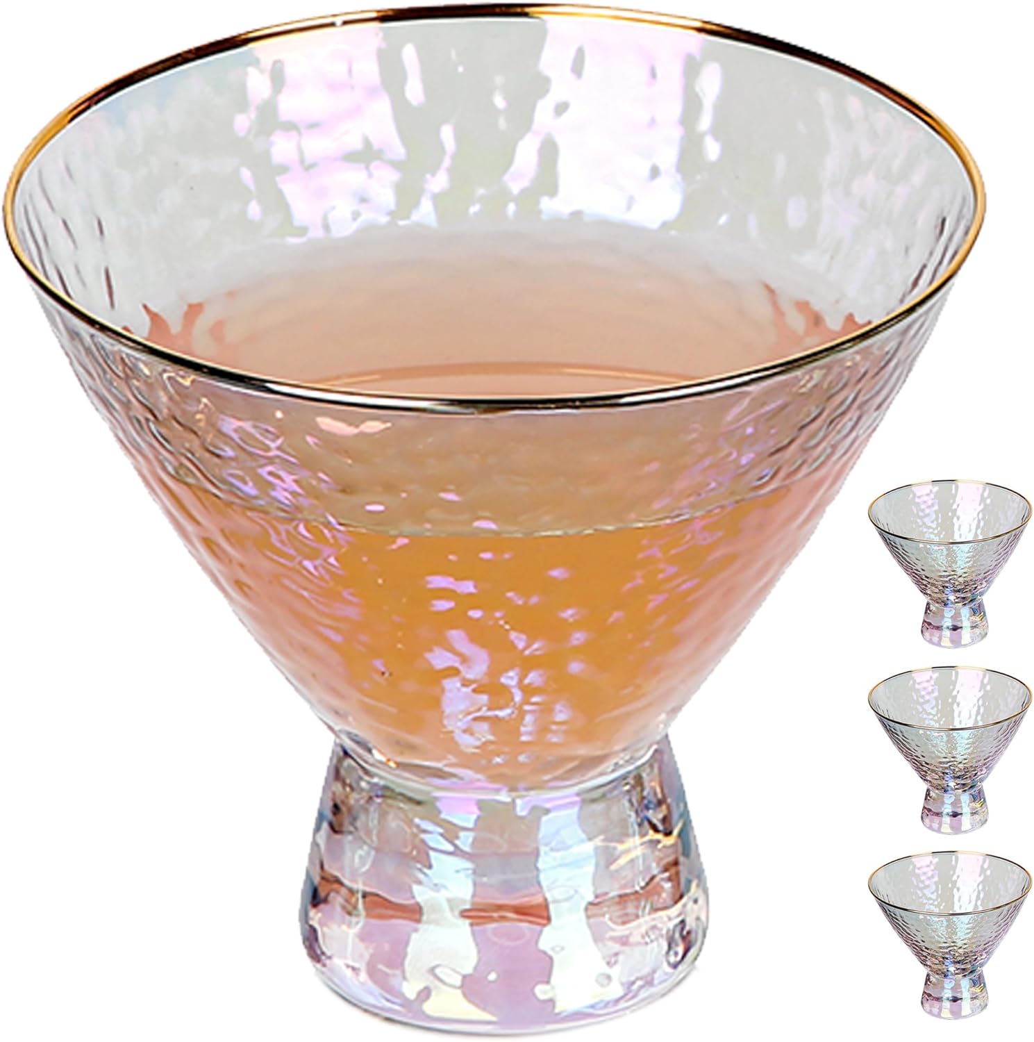 Iridescent Stemless Martini Glasses Set of 4 - Premium Quality