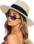 FURTALK Wide Brim Straw Panama Hat - UPF 80 Summer Fedora