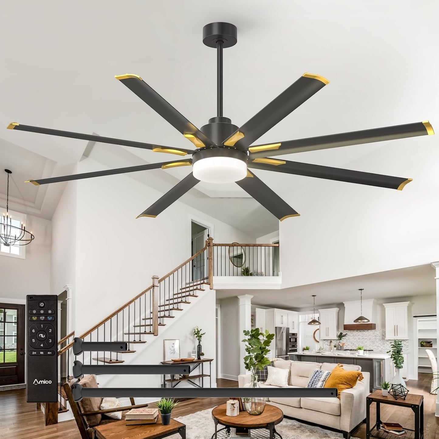 84 Inch Ceiling Fan with Light and Remote Control for Indoor/Outdoor