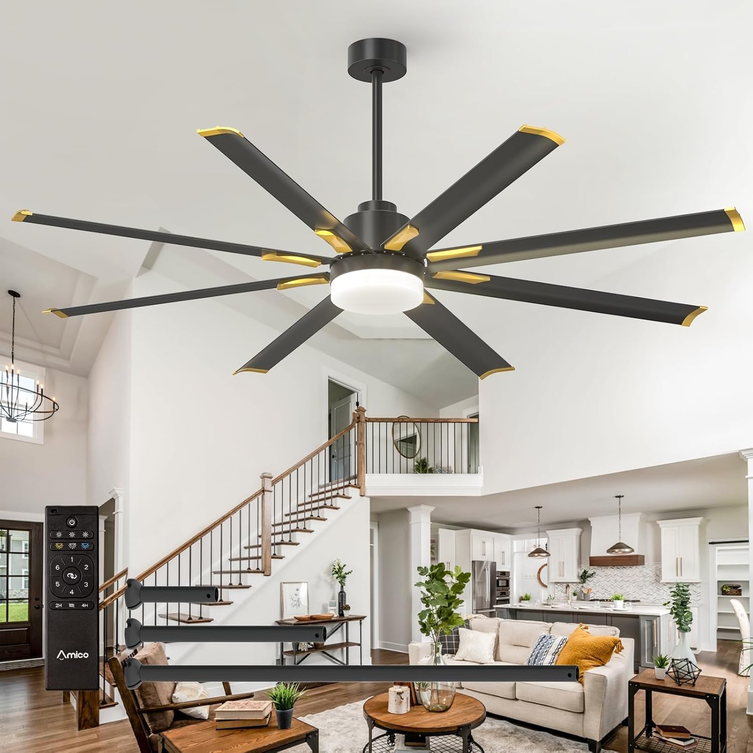 84 Inch Ceiling Fan with Light and Remote Control for Indoor/Outdoor
