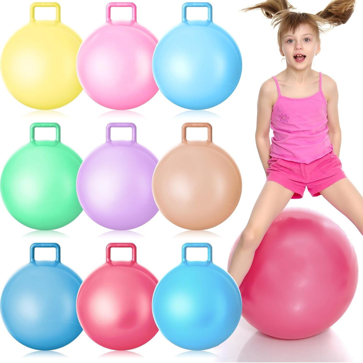 9 Pcs 22 Inch Hopper Ball Set for Outdoor Fun and Exercise