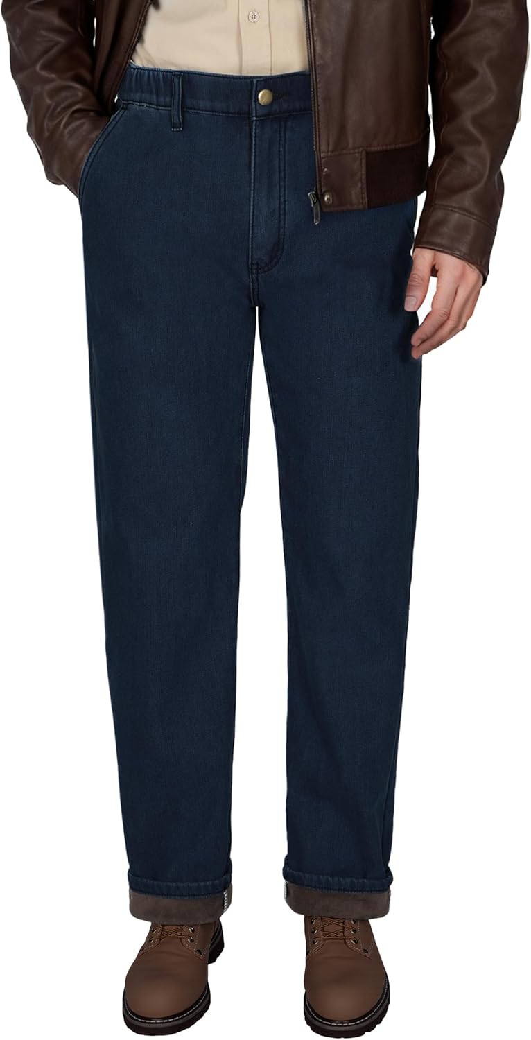 Soojun Mens Elastic Waist Fleece Lined Jeans for Winter Comfort
