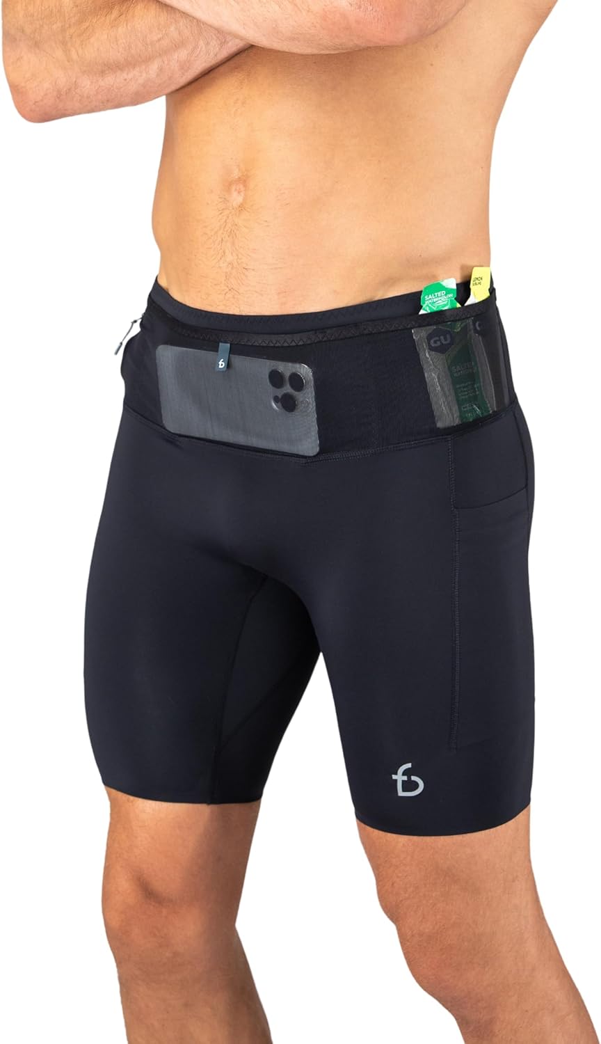 FlipBelt Men's Running Compression Shorts with Pockets for Comfort