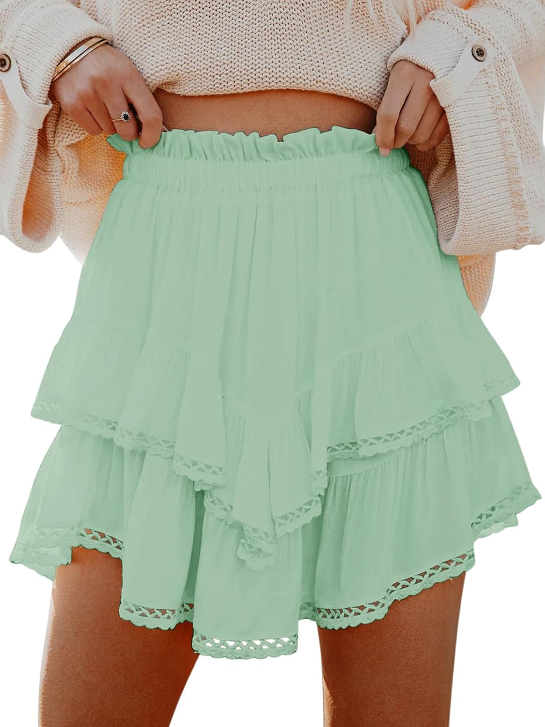 Flowy Shorts for Women Casual Boho Ruffle Tiered Skorts