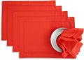 Cotton Linen Placemats Set of 4 - Hemstitch Poppy Red Placemats