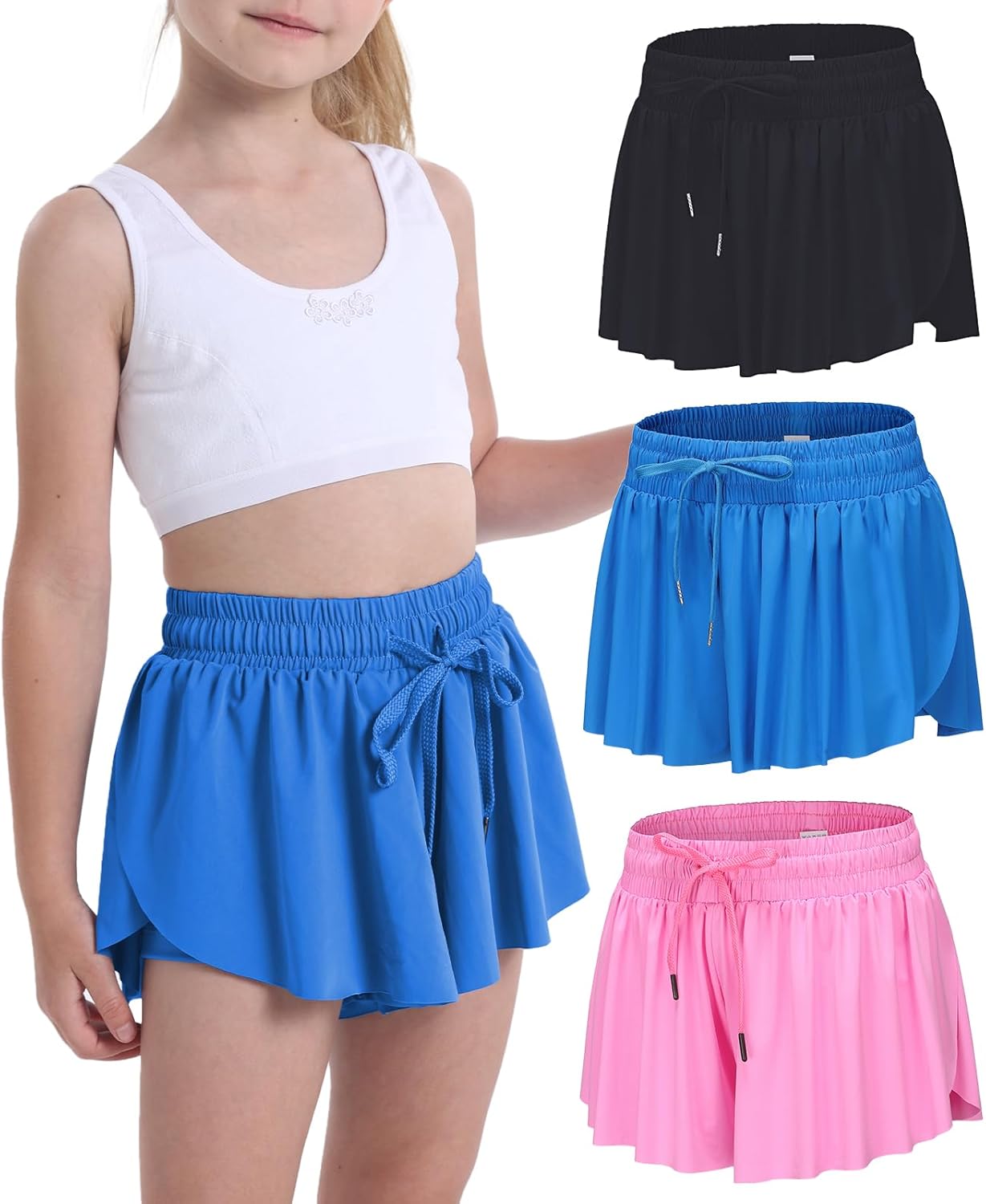 Flowy Shorts for Teen Girls Athletic Running Youth Butterfly Style