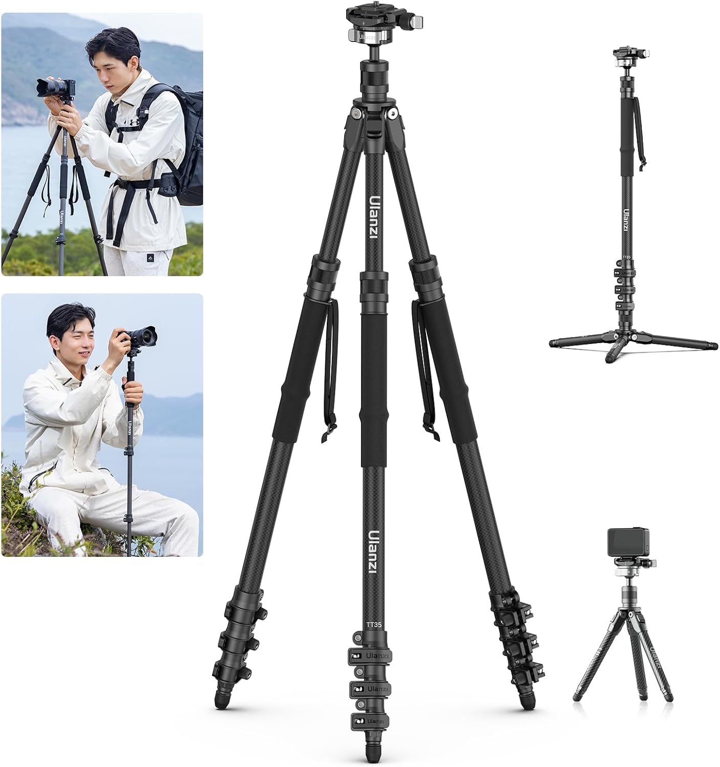 Ulanzi TT35 Carbon Fiber Tripod: 3-in-1 Trekking & Camera Support