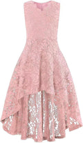 Girls Floral Lace Swing Dress High-Low Hemline - Vintage Formal