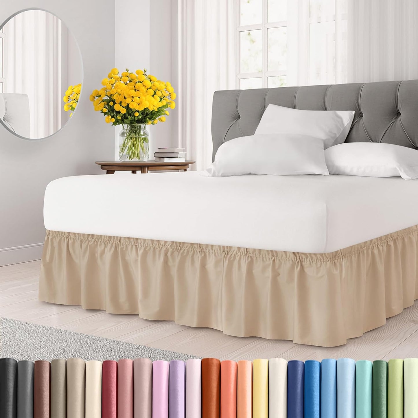 Wrap Around Dust Ruffle Bed Skirt - Elegant Cream for Full Beds
