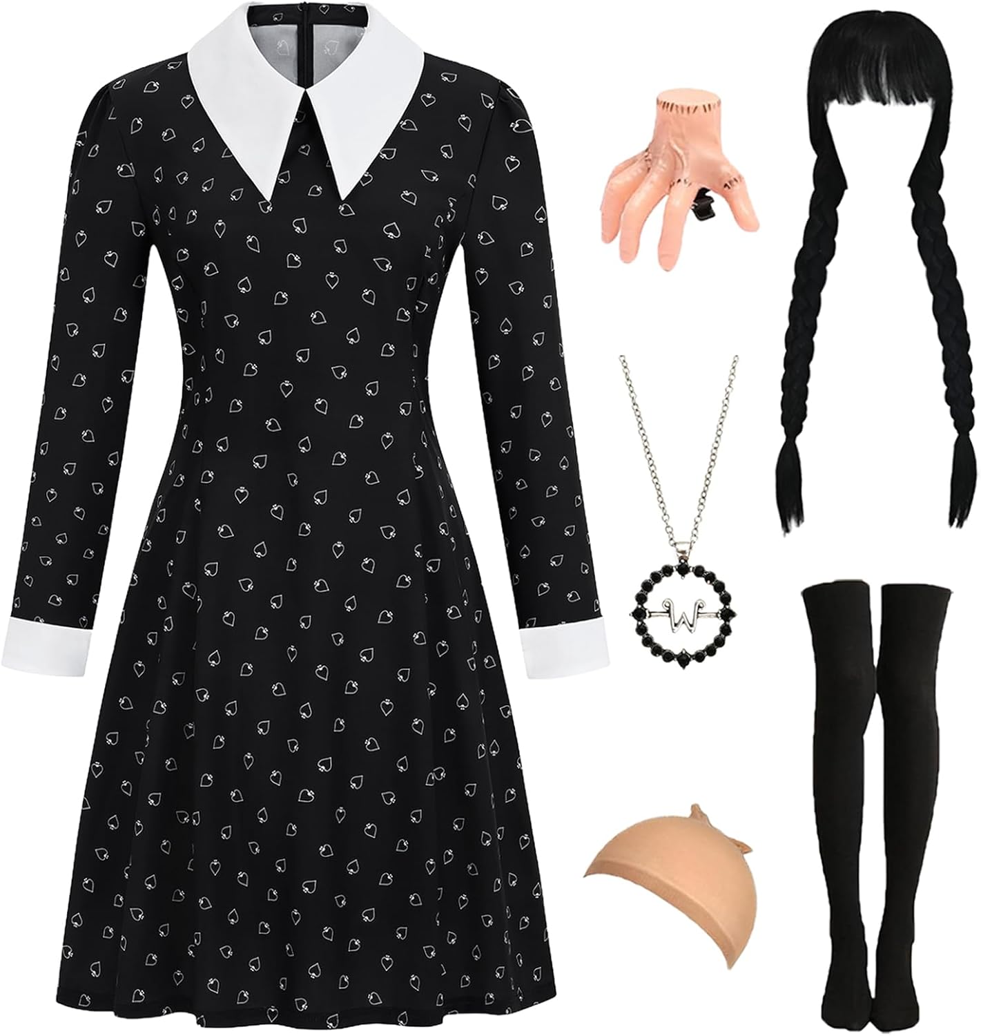 Girls Women Black Dress for Halloween Costume with Accessories