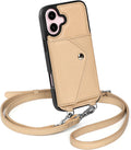 Crossbody Phone Case for iPhone 16 - Genuine Leather Wallet Case