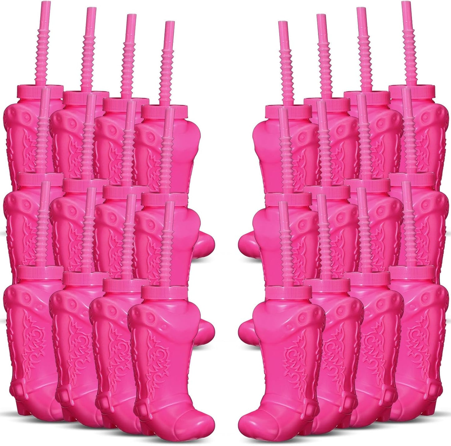 24 Pcs 10 oz Plastic Cowboy Boot Cups for Themed Parties
