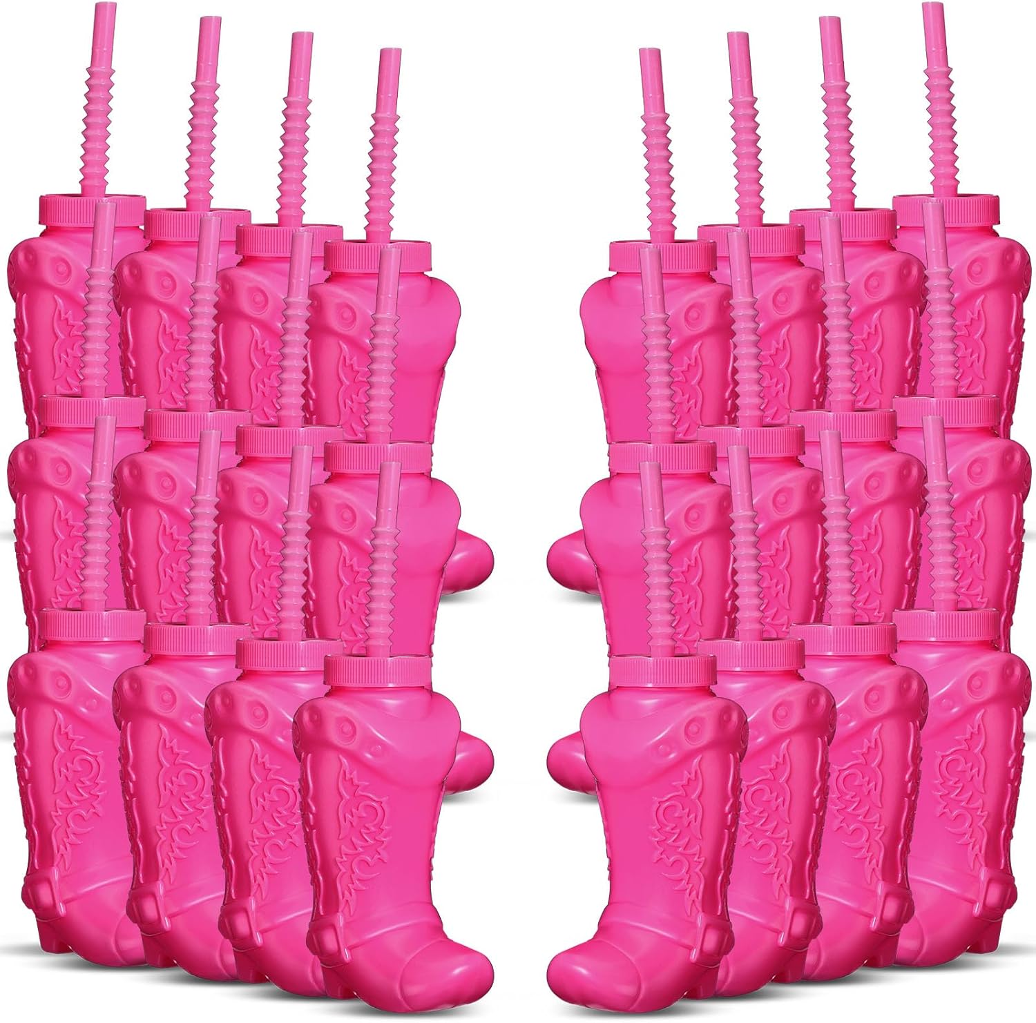 24 Pcs 10 oz Plastic Cowboy Boot Cups for Themed Parties
