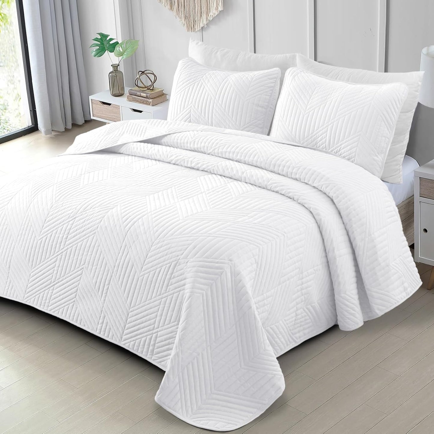 Ultrasonic Full Queen Quilt Bedding Set for All Seasons