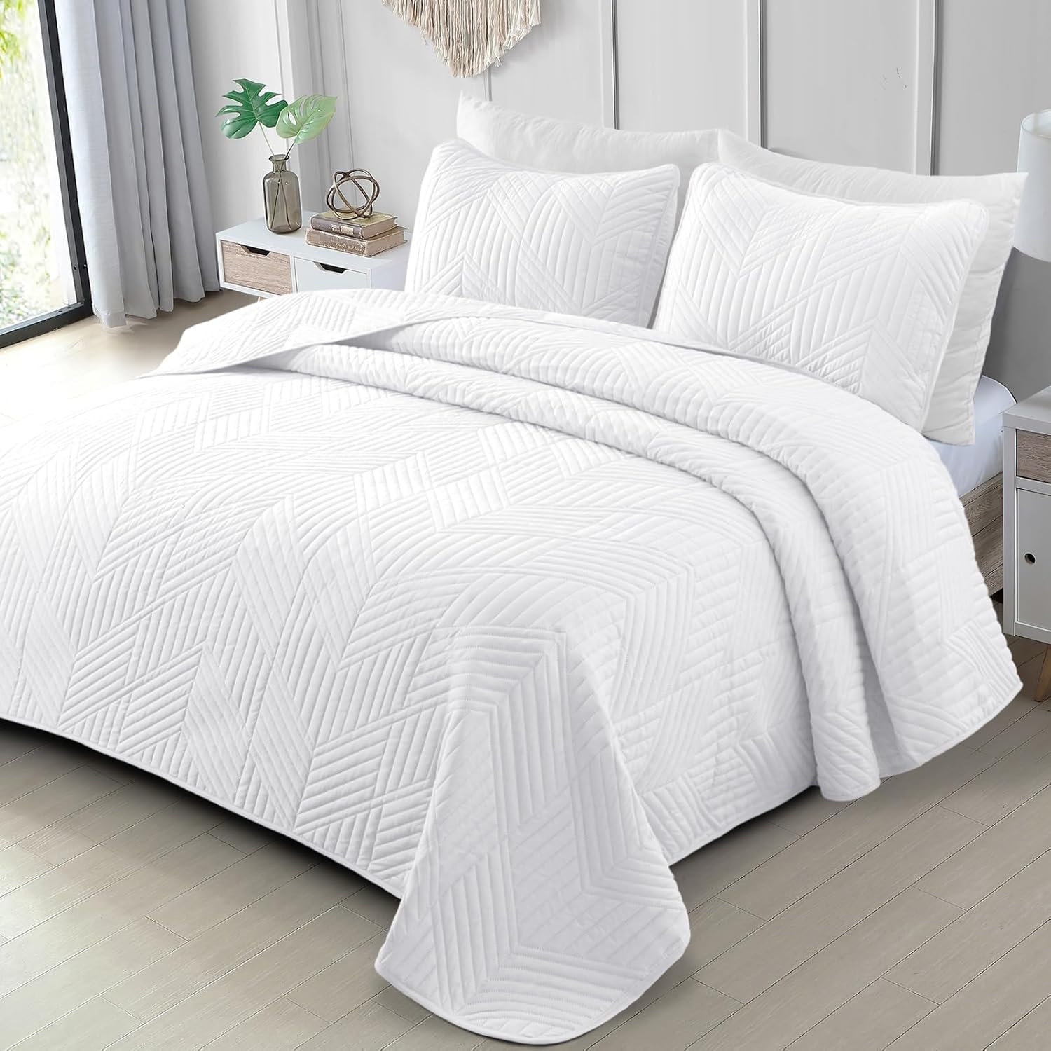 Ultrasonic Full Queen Quilt Bedding Set for All Seasons