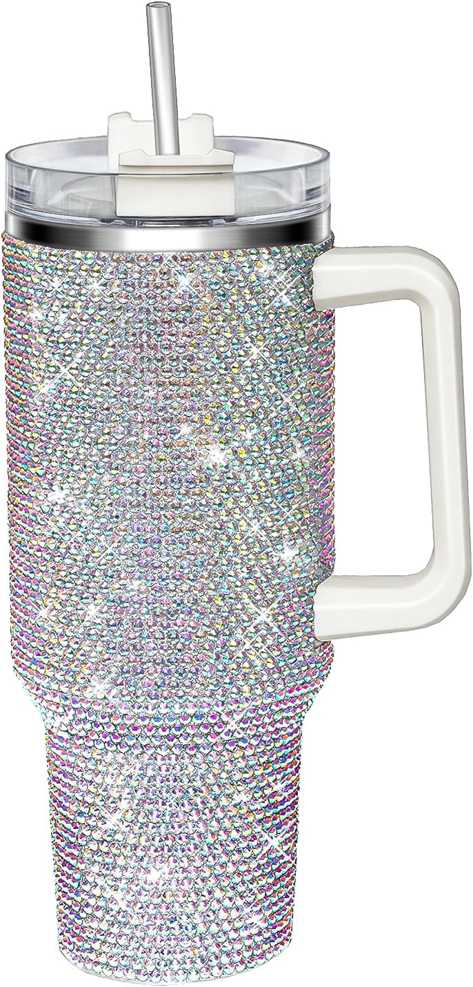 40oz Glitter Rhinestones Tumbler with Handle for Women Gifts