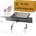 Bathroom Toilet Paper Holder with Shelf - Rustic Wrought Iron