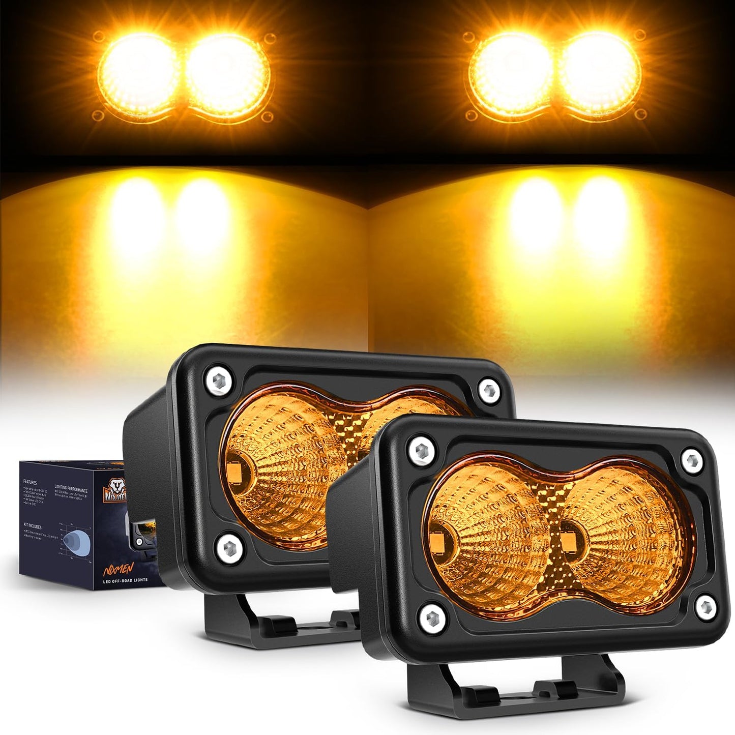 Nilight Amber Motorcycle Light Pods for Offroad Driving Safety