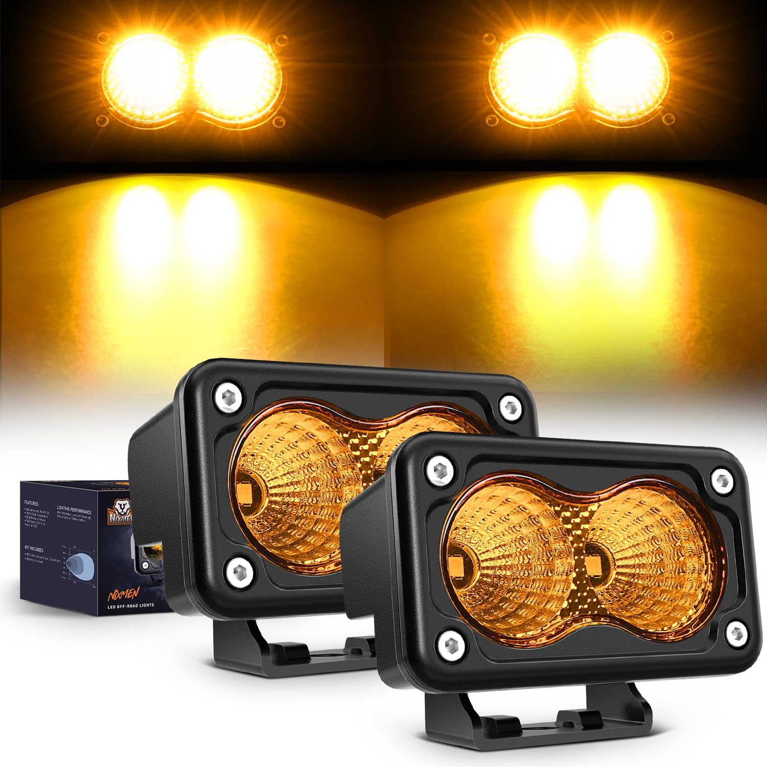 Nilight Amber Motorcycle Light Pods for Offroad Driving Safety