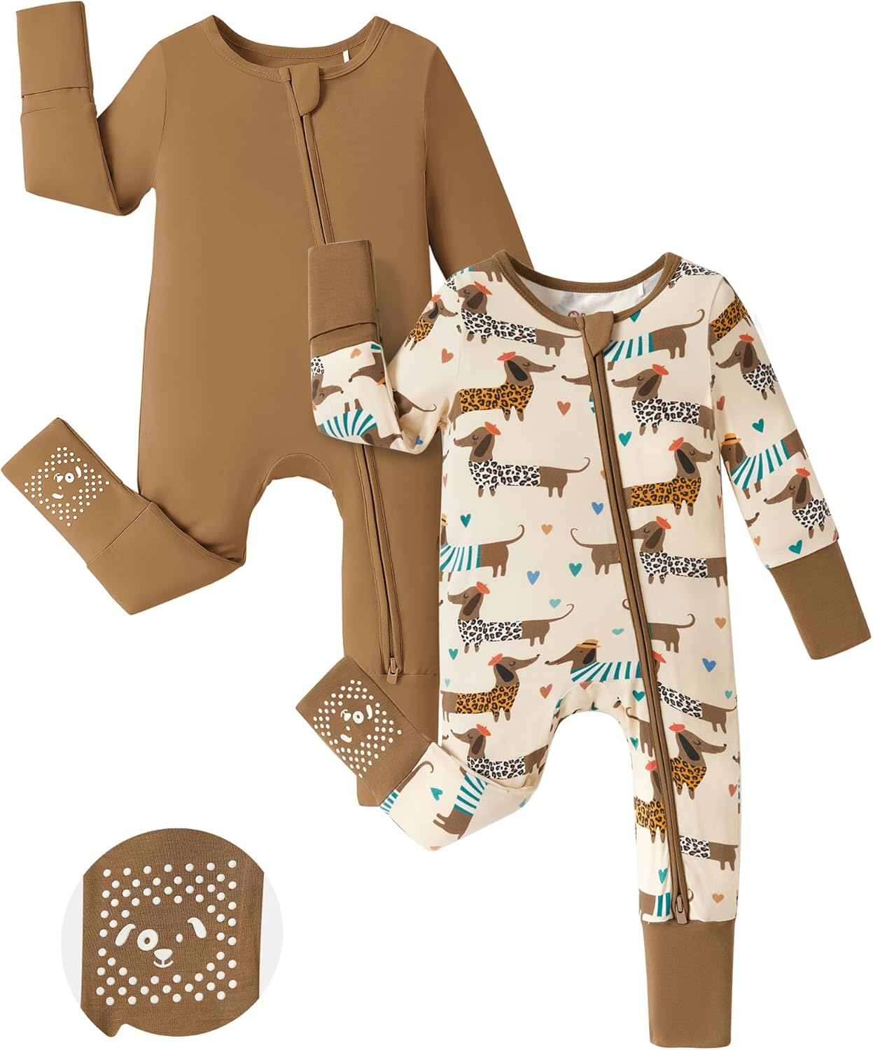 PATPAT Baby Footie Romper with 2-Way Zipper and Mittens