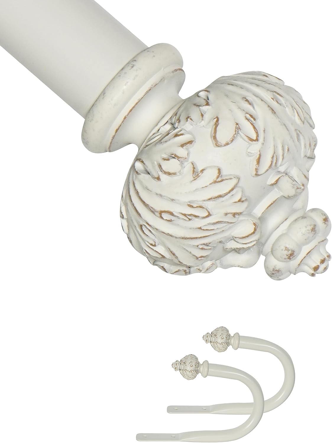 Boenley Weathered White Curtain Rod | Adjustable 28-48 | Sleek Albert Finials
