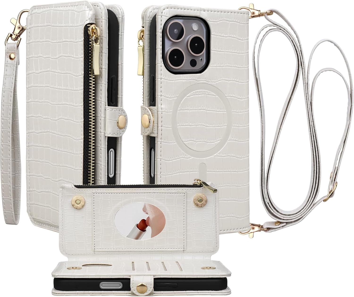 Crossbody Wallet Case for iPhone 16 Pro Max with Mirror