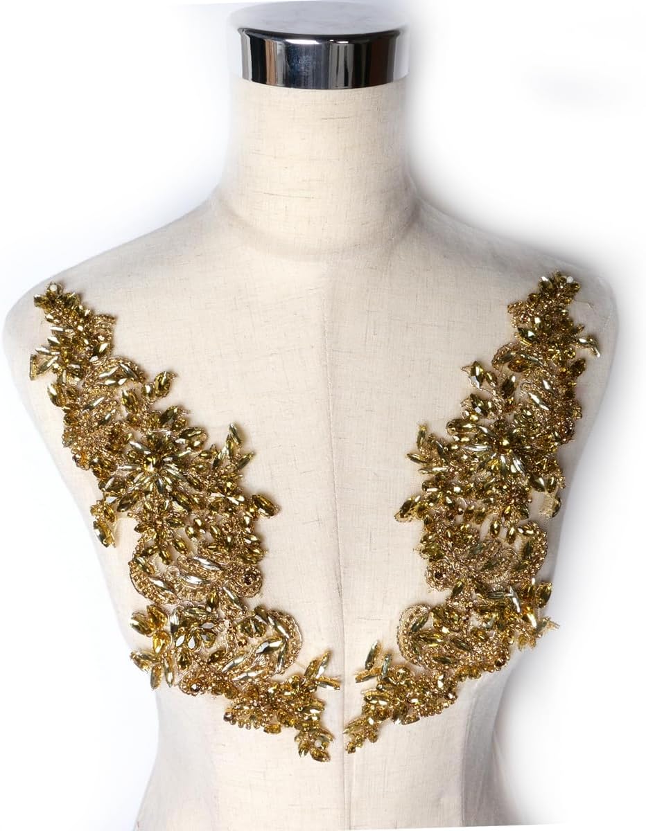 Luxury Look Shiny Rhinestone Pair Applique Patch for Dress