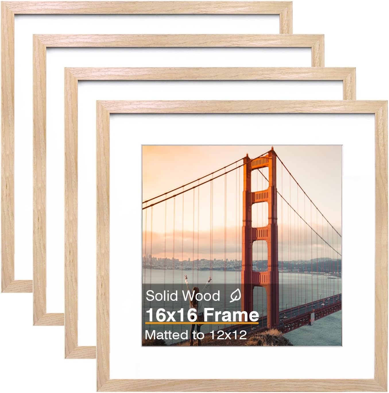 KINLINK 16x16 Picture Frame Set of 4 - Natural Wood Design