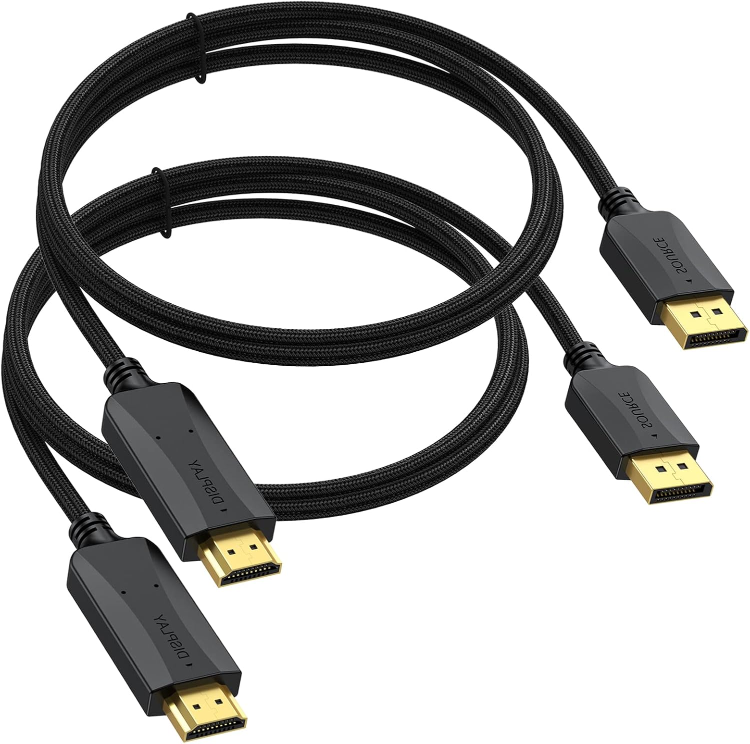 2-Pack 6ft DisplayPort to HDMI Cables - FHD Video & Audio