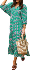 Miduo Womens Loose Fit Casual Summer V Neck Maxi Dress