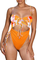 One Piece Cut Out Drawstring Swimsuit for Women - Cheeky High Cut