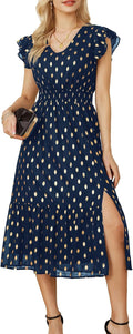 GRACE KARIN V Neck Ruffle Sleeve Tiered Midi Dress - Feminine Summer