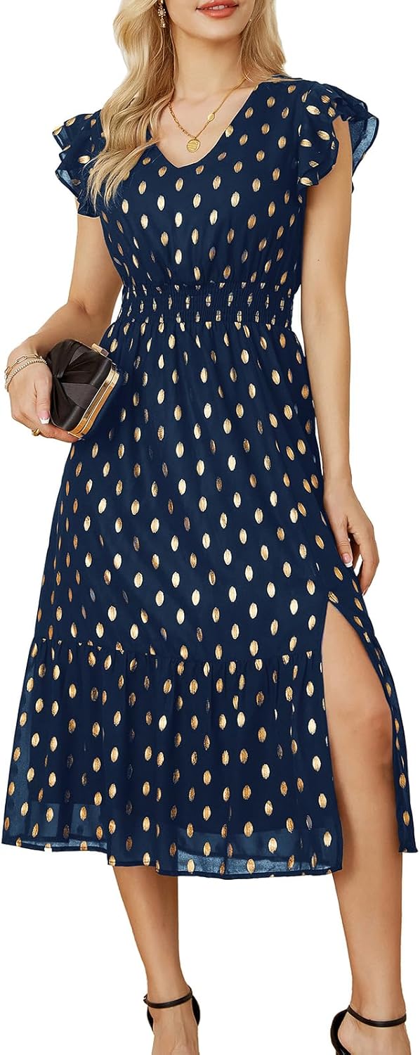 V Neck Ruffle Sleeve Summer Dress for Wedding Guests and More