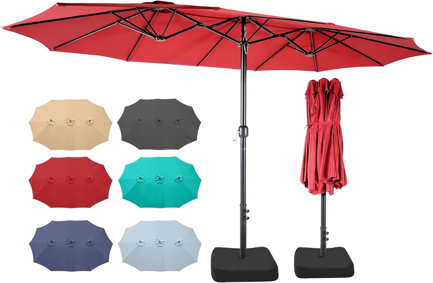 Bigroof 15ft x 9ft Patio Double-Sided Umbrella for Shade