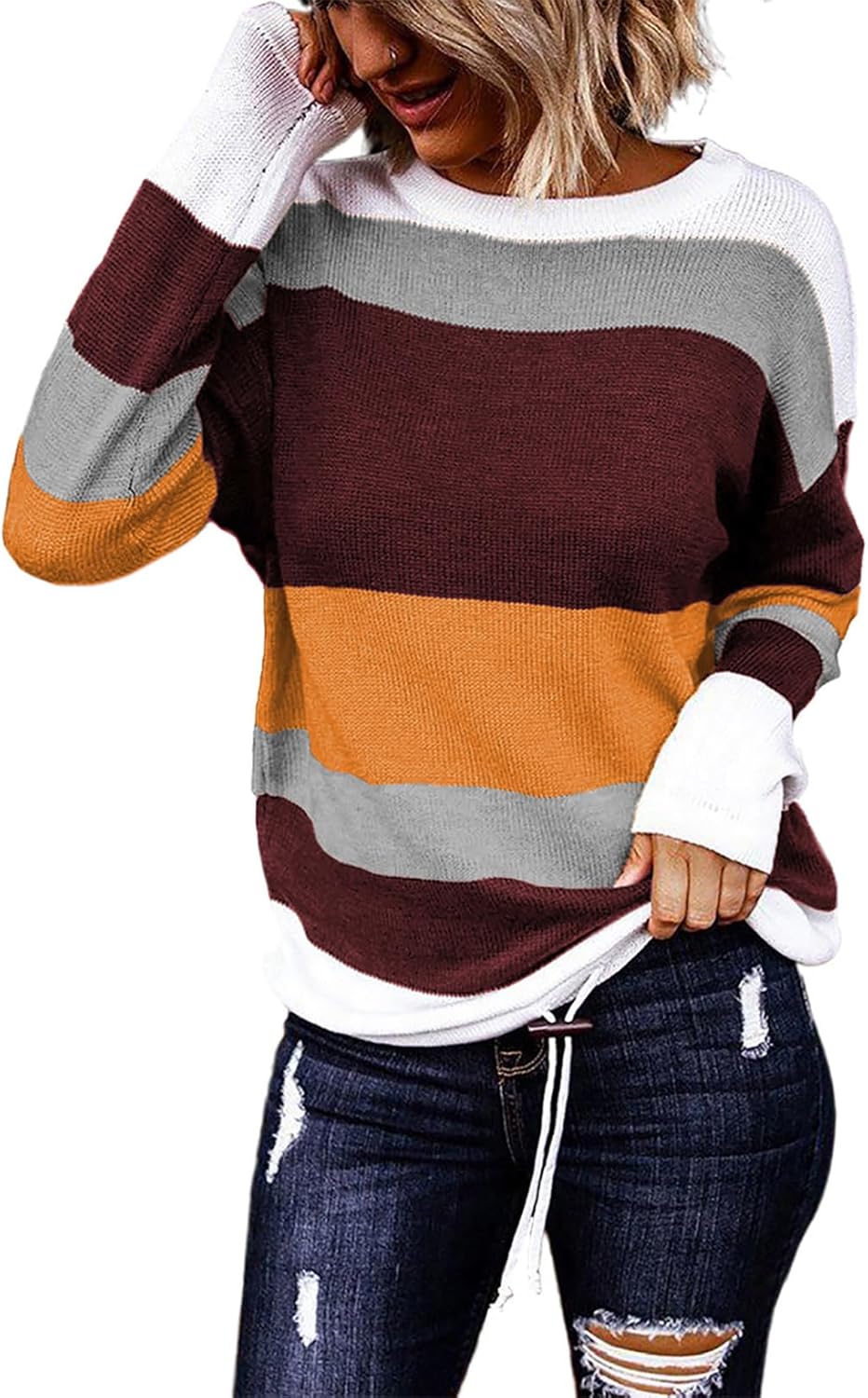 Dokotoo Womens Sweaters Striped Fall Winter Outfits 2025