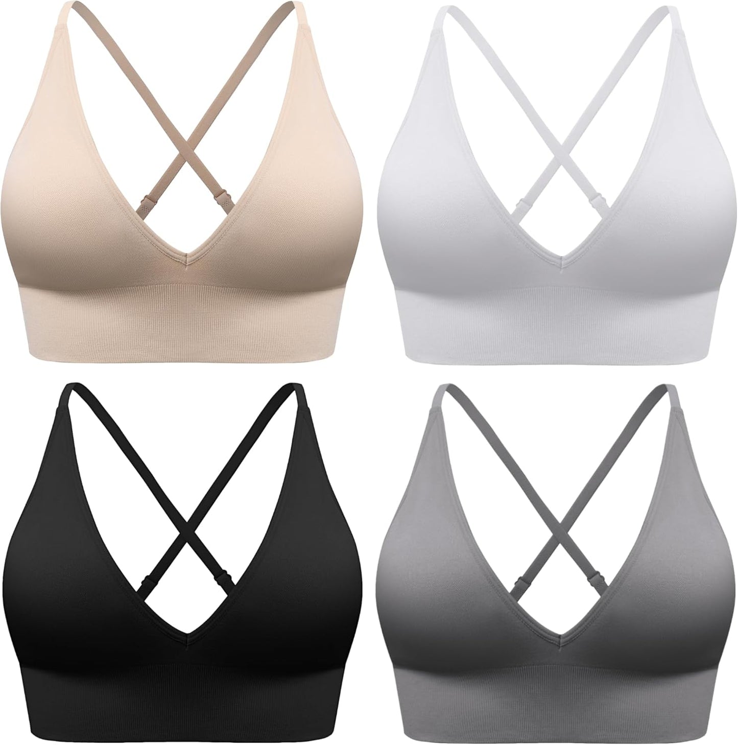 Evcute Women's Adjustable Deep V Neck Wireless Sports Bras