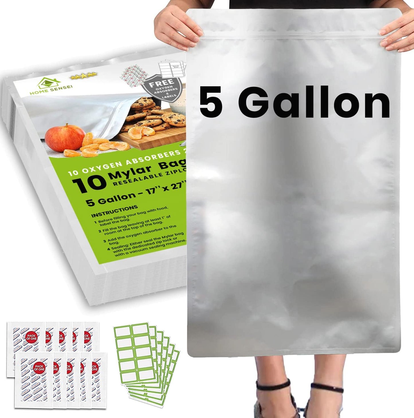 10pcs 5 Gallon Mylar Bags for Food Storage - Durable & Resealable