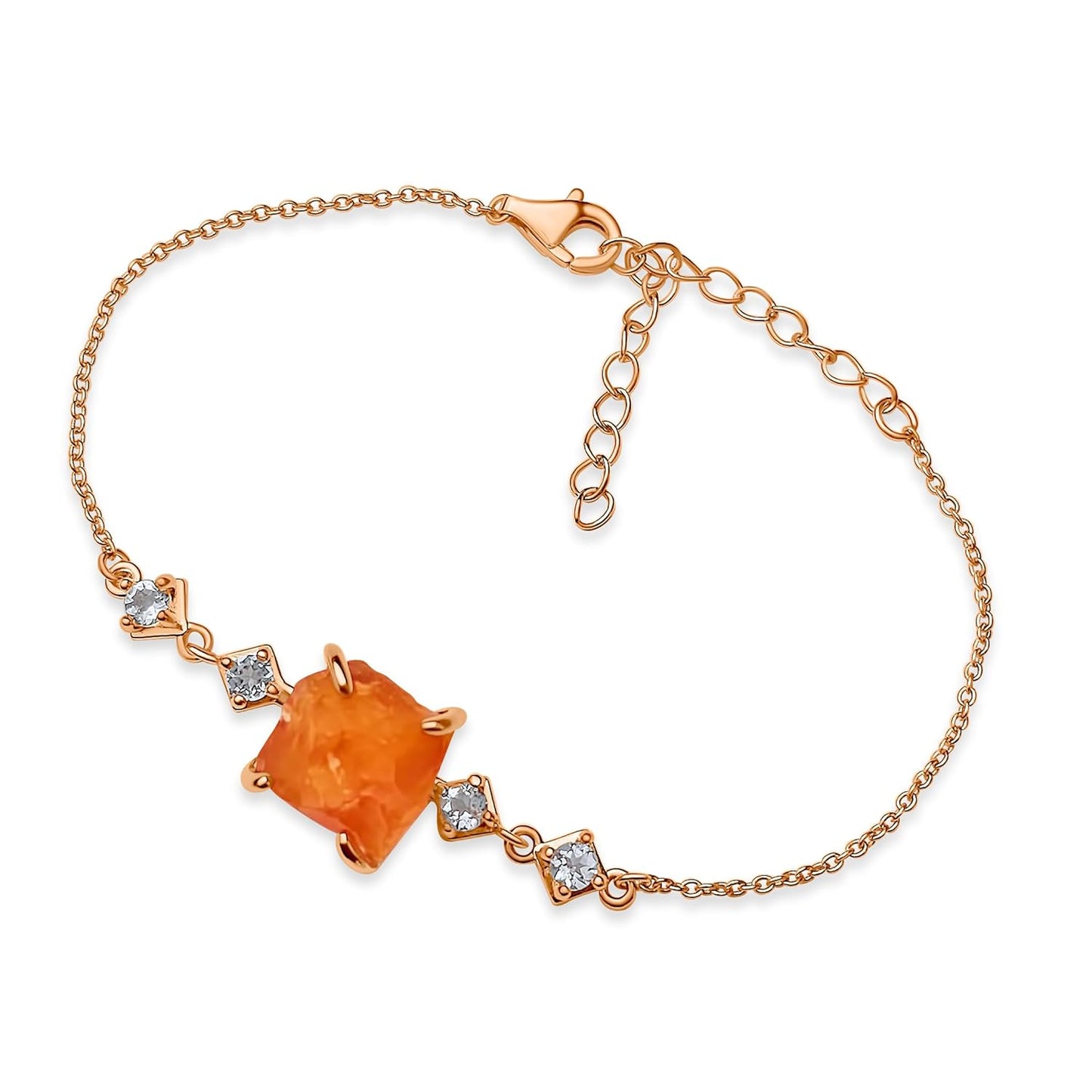 Raw Crystal Chain Bracelet with Genuine Carnelian for Her
