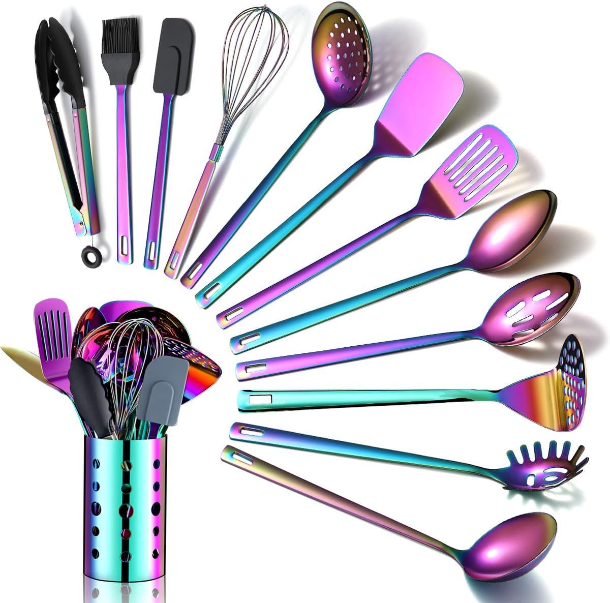 Rainbow Kitchen Utensils Set - 13 Pieces Stainless Steel Tools