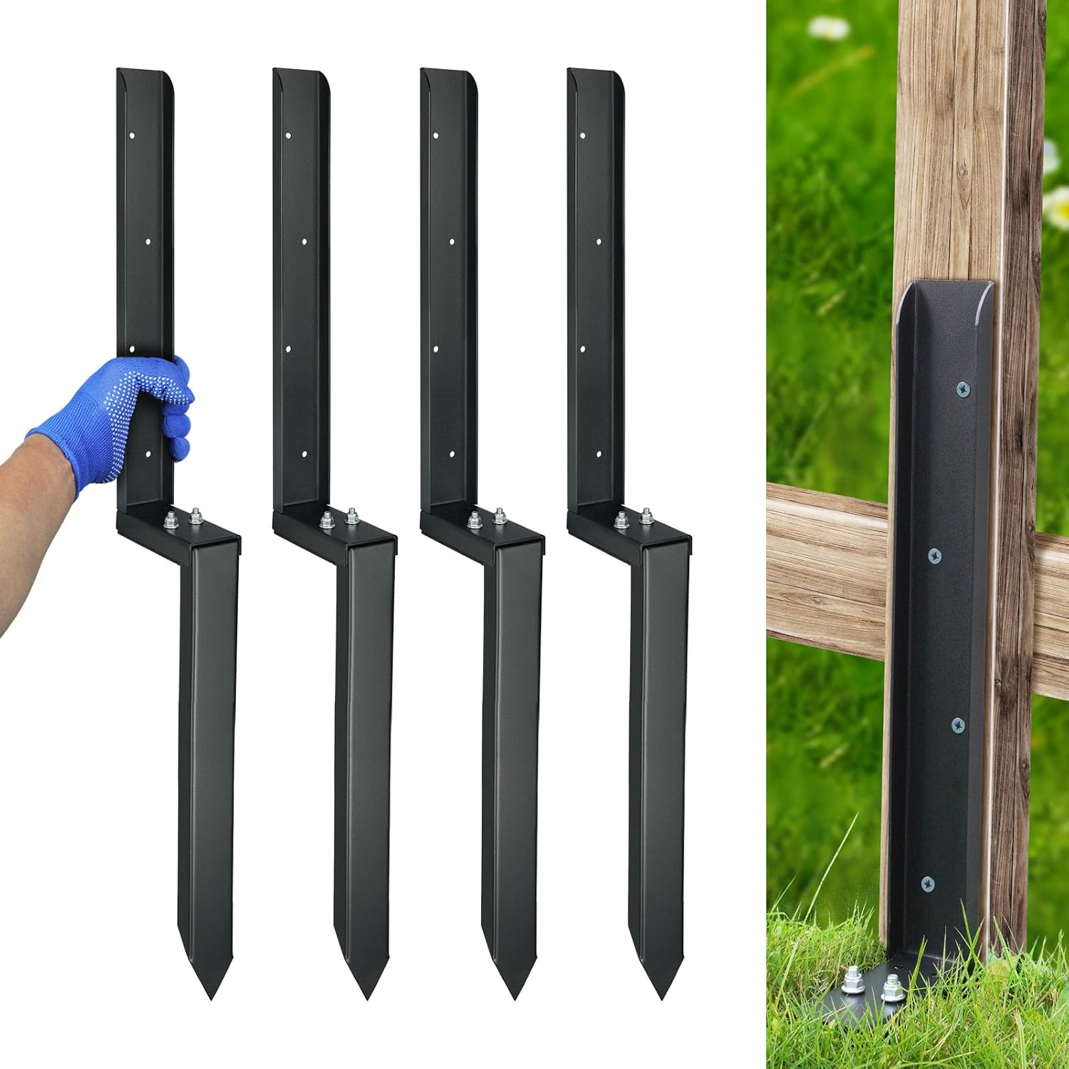 Heavy Duty Steel Fence Post Repair Kit for Broken Wood Fences