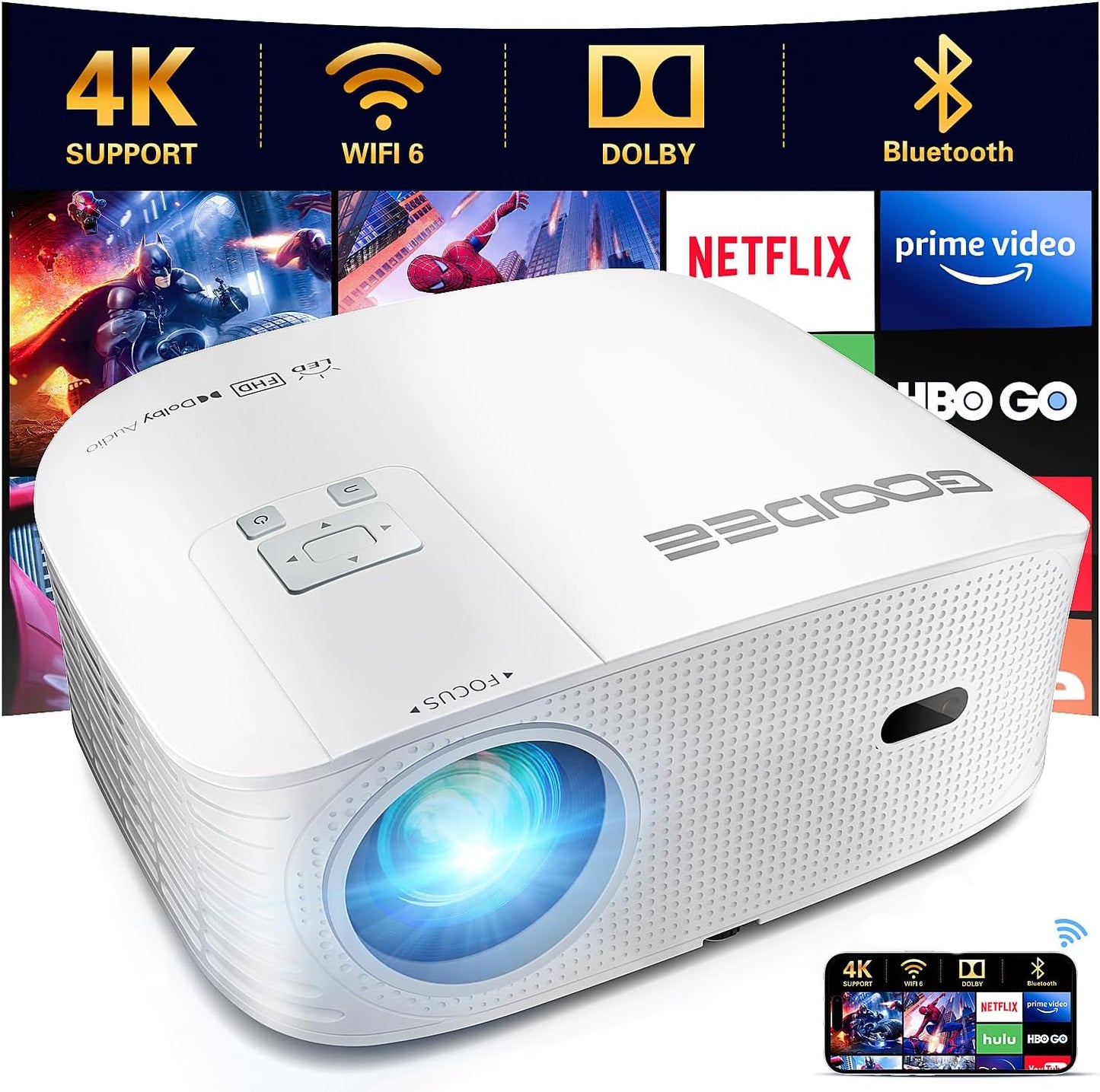Portable 4K WiFi Projector for Ultimate Home Cinema