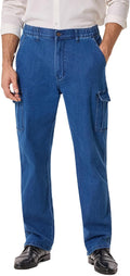 Mens Cargo Jeans with Elastic Waist - Relaxed Fit Denim for Seniors