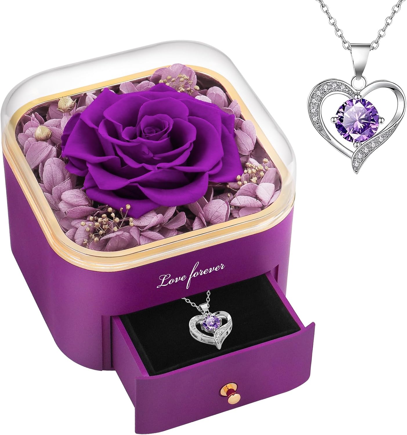 Preserved Real Rose with Necklace for Unique Birthday Gifts