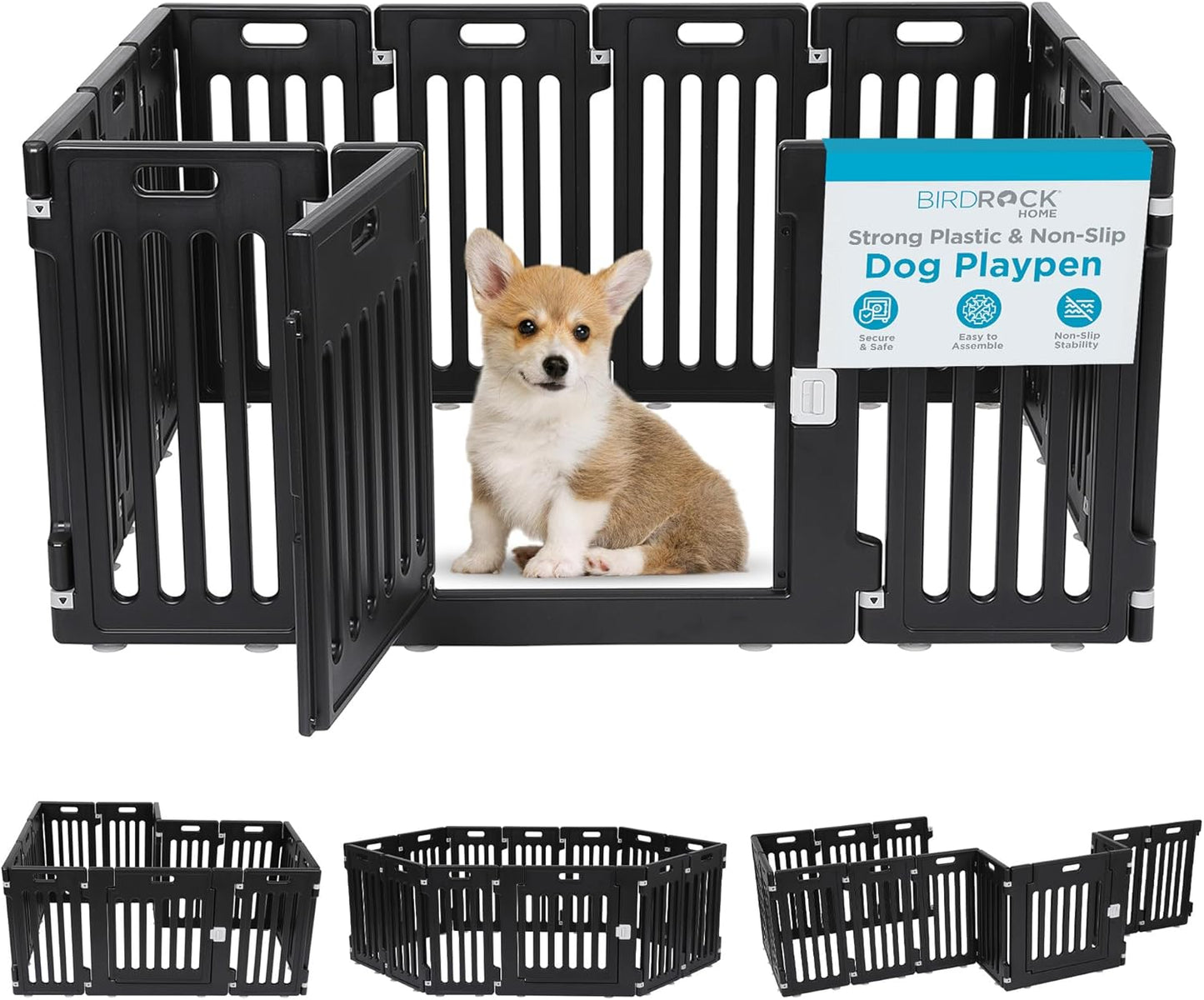 BIRDROCK HOME Dog Playpen with Door - 12 Panel, 25.6in H
