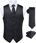 Paisley Tuxedo Vest Set for Men - 3PCS Slim Fit Silk-Feel Vest & Tie