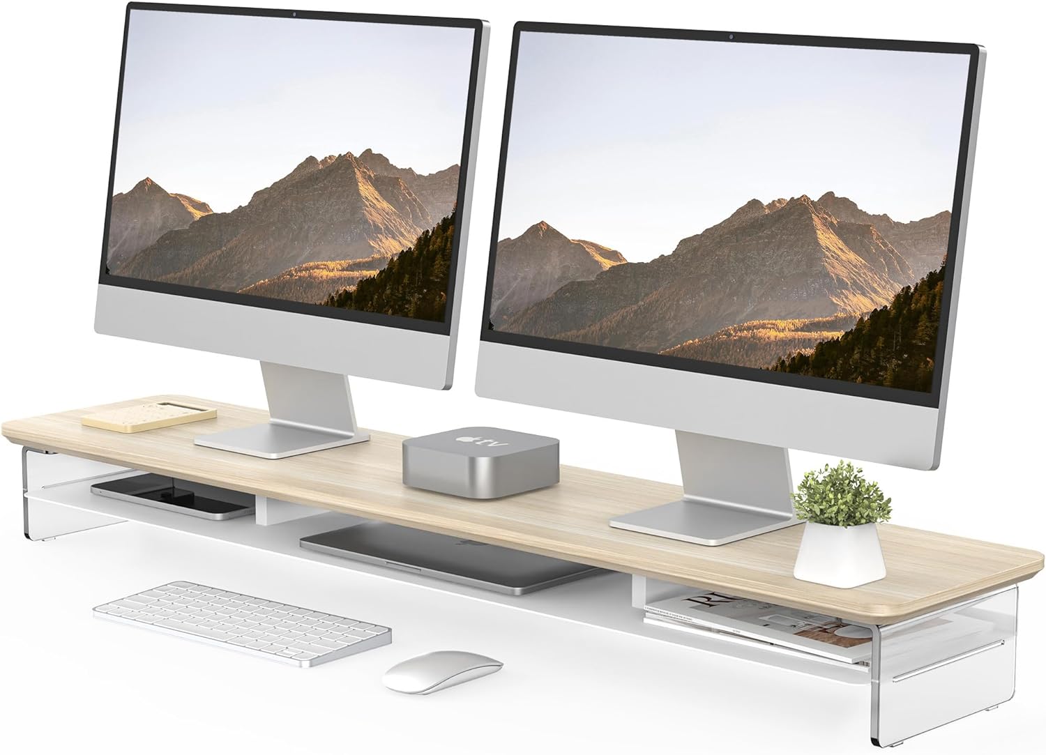 Fenge Acrylic Monitor Stand Riser for Dual Monitors and Storage