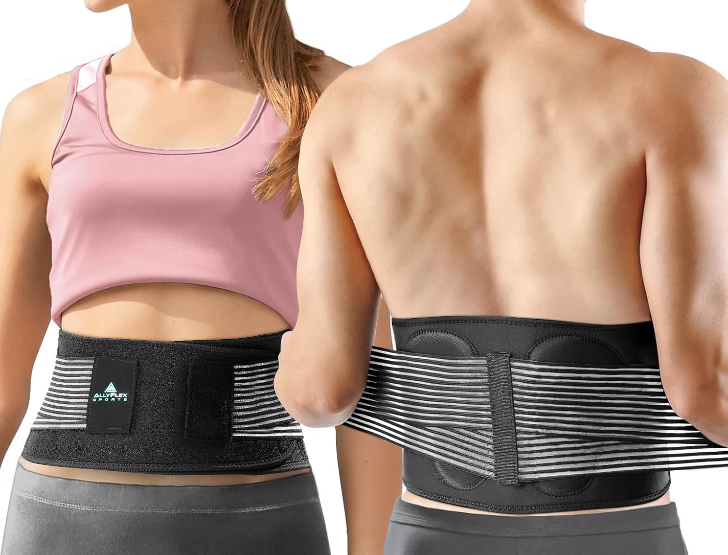 AllyFlex Sports Back Brace for Lower Back Pain Relief and Support