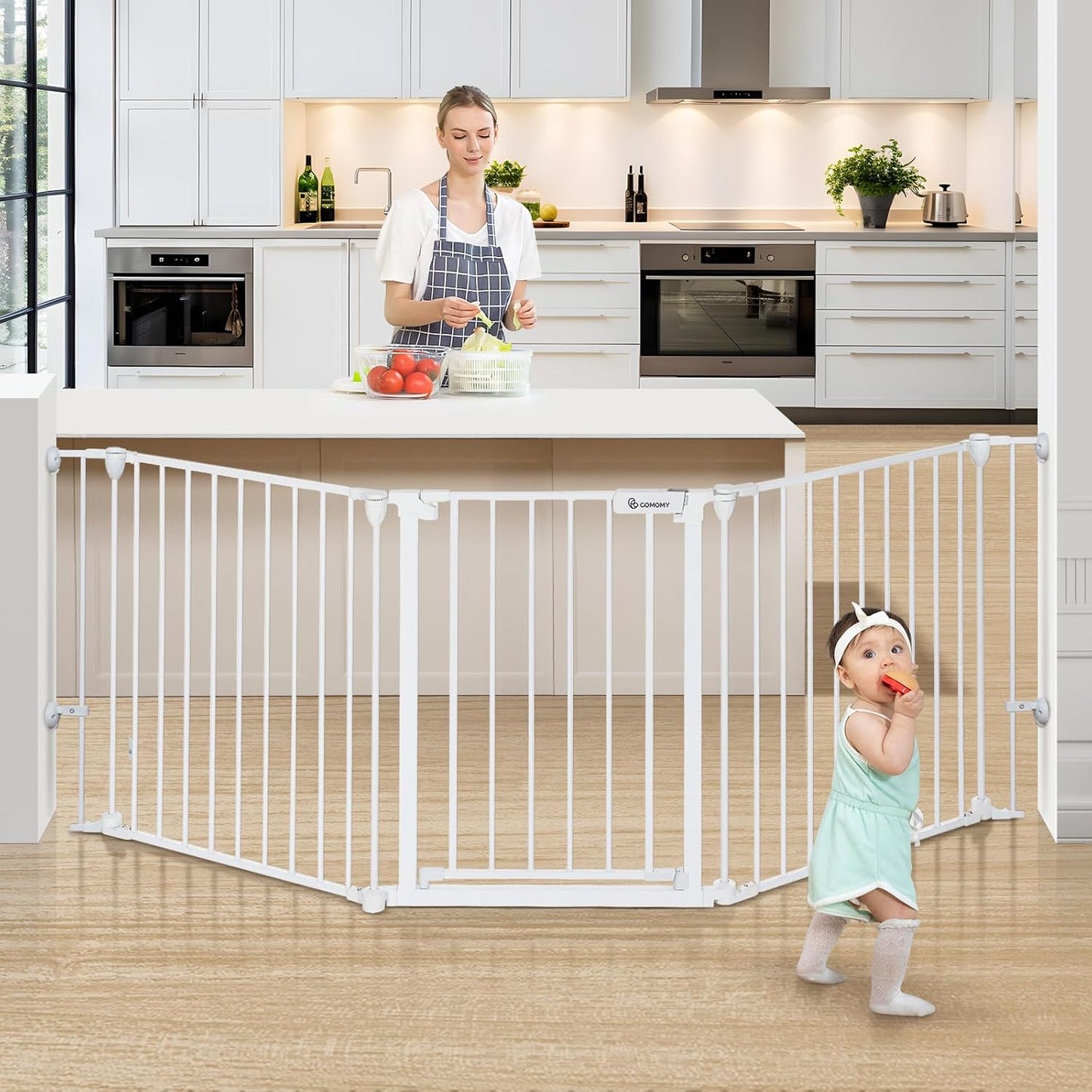 Auto Close Extra Wide Baby Gate - Secure House Stairs & Doorways